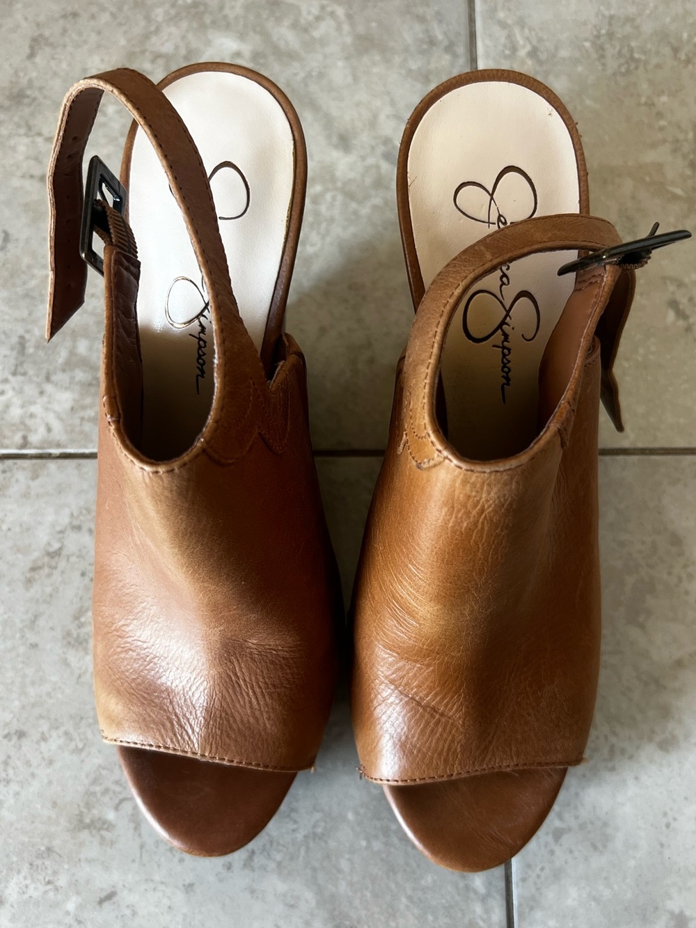Jessica Simpson Brown Leather Platform Wedge Heel Studded Boho Western Size 9 - Picture 8 of 9